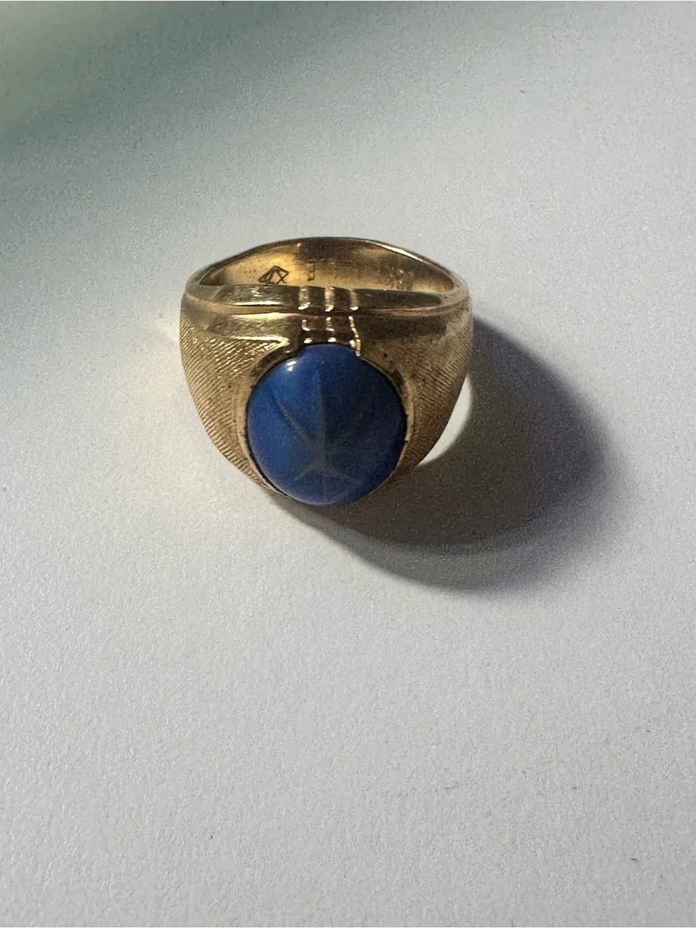 Gold-Tone electroplated size 7 Ring with Blue Oval sapphire men’st